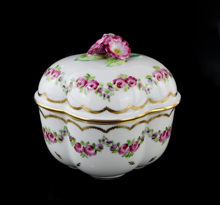 LIMOGES, FRANCE PINK FLORAL CERAMIC LIDDED TRINKET BOX