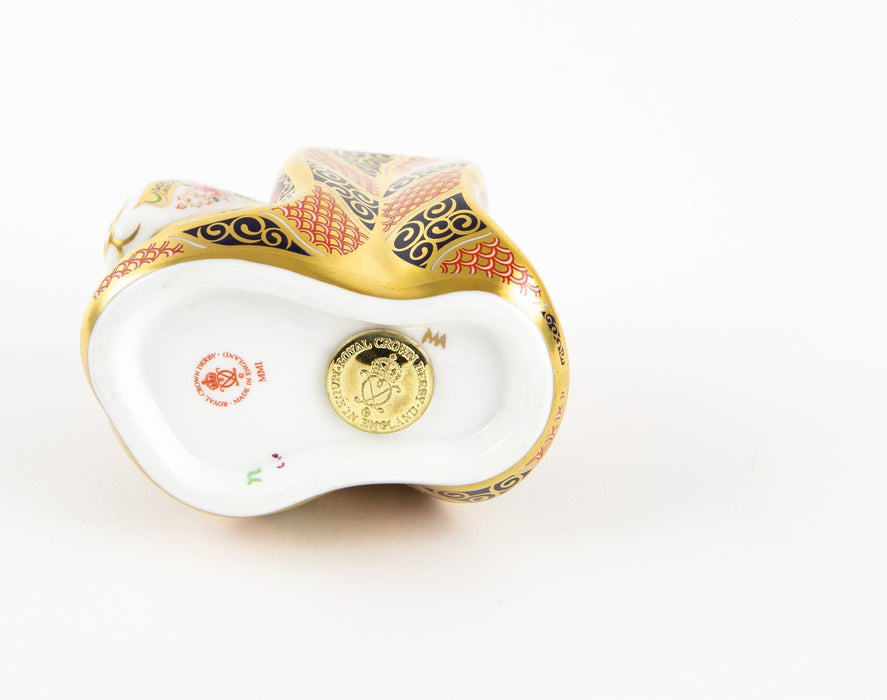 ROYAL CROWN DERBY ’OLD IMARI SNAKE' PAPERWEIGHT FIGURE MODEL & GOLD STOPPER