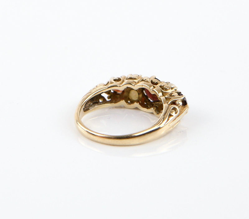LADIES 9CT YELLOW GOLD & GARNET/PEARL DRESS RING, 3.1g, HALLMARKED, SIZE K