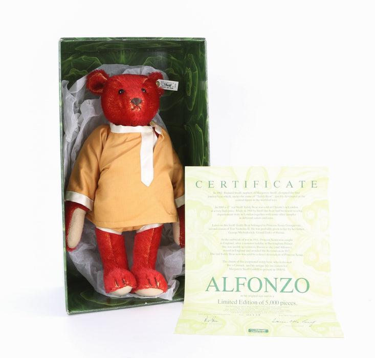 STEIFF 'ALFONZO 1908' LARGE LIMITED EDITION RED TEDDY BEAR 406195, BOXED & COA