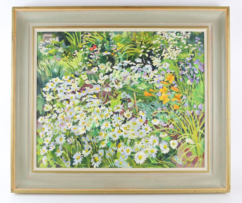 MARY MARTIN 'DAISIES IN THE GARDEN' 1989 FLORAL FLOWER STUDY OIL PAINTING SIGNED