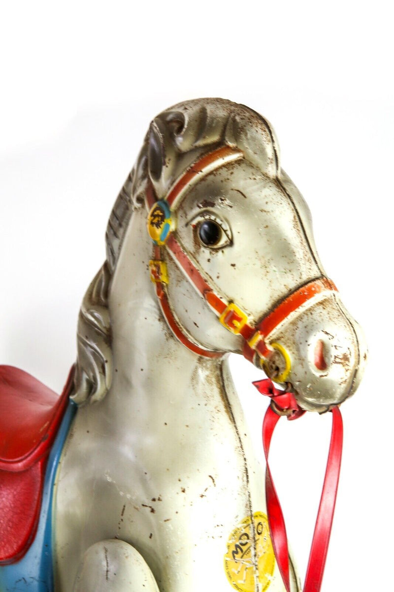 MOBO, ENGLAND - VINTAGE TIN METAL COLLECTABLE CHILDS RIDE-ON BRONCO HORSE TOY