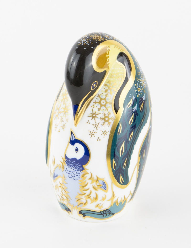 ROYAL CROWN DERBY ’PENGUIN & CHICK' PAPERWEIGHT FIGURE MODEL & GOLD STOPPER