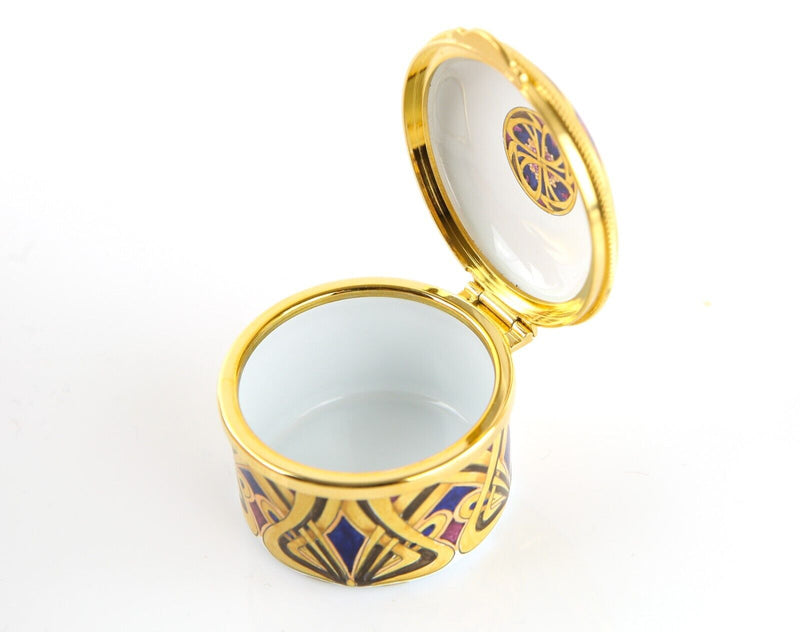 STAFFORDSHIRE LIBERTY ART DECO PATTERN 2/100 ENAMEL TRINKET PILL JEWELLERY BOX