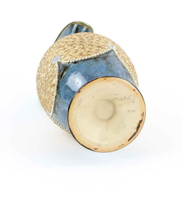 DOULTON LAMBETH - LARGE BLUE/GREEN GILT FLORAL BEADED STONEWARE EWER JUG 8293