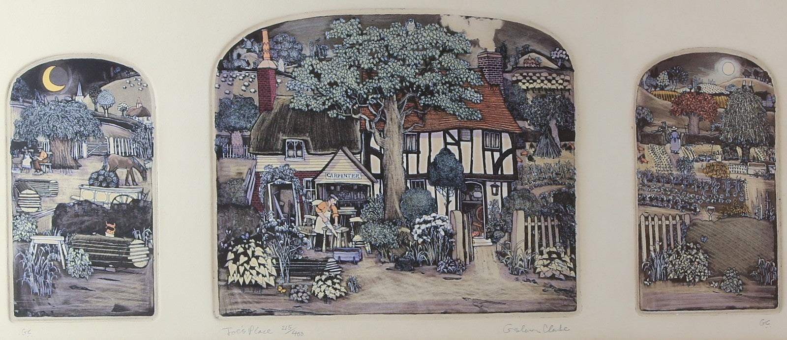 GRAHAM CLARKE, 'JOE'S PLACE', LIMITED EDITION ETCHING PRINT 215/400, SIGNED