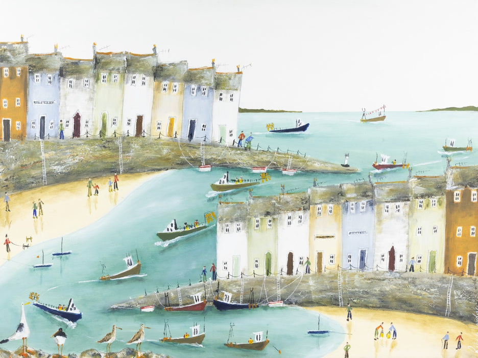 REBECCA LARDNER 'REEL CRAZY' COASTAL SEASIDE BAY LARGE ORIGINAL PAINTING, SIGNED