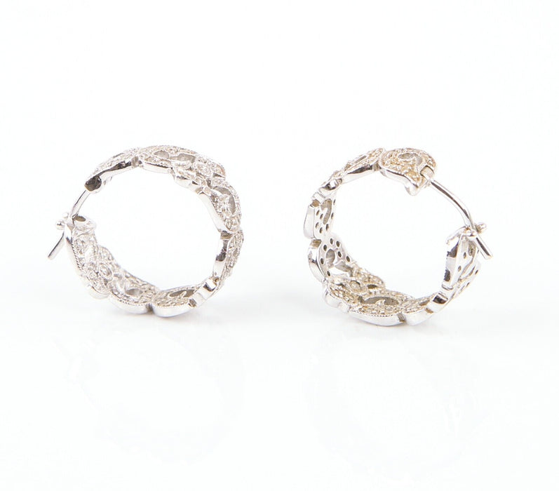 18ct WHITE GOLD & DIAMOND HOOP EARRINGS 7.8g, STAMPED 18K