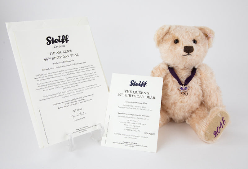 STEIFF 'QUEEN'S 90TH BIRTHDAY BEAR' LIMITED EDITION TEDDY 664984 & COA