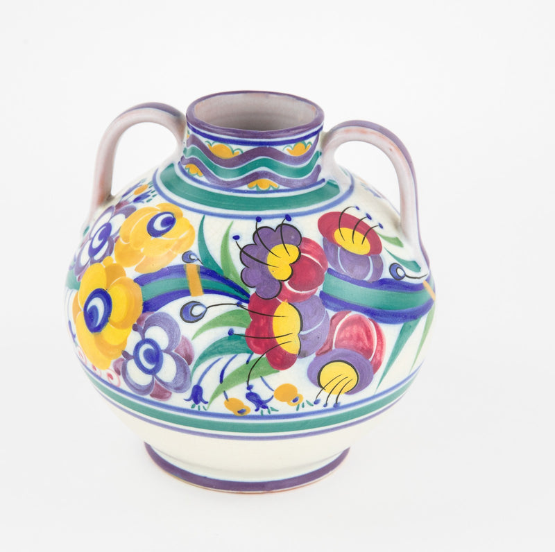 CARTER STABLER & ADAMS POOLE POTTERY TWIN-HANDLES OVOID FLORAL FOLIATE VASE 202