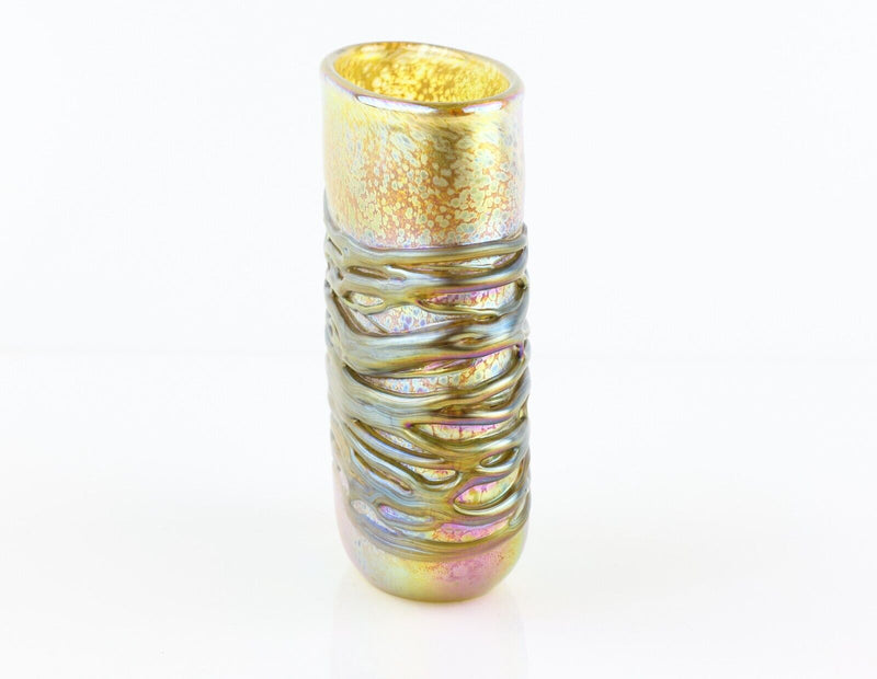 TIMOTHY HARRIS FOR ISLE OF WIGHT 'NIGHTSEA' GOLD COLOURWAY GLASS OPEN VASE