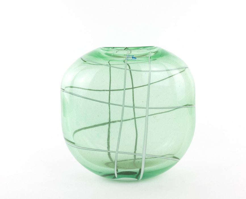 VILNIUS STUDIO - LARGE CONTEMPORARY LITHUANIAN GREEN/WHITE ART GLASS VASE