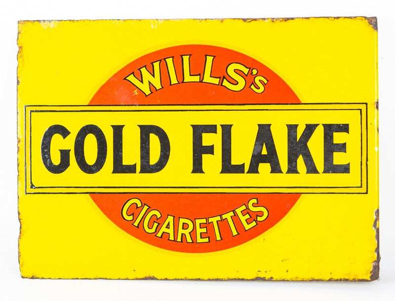 WILLS'S GOLD FLAKE CIGARETTES - VINTAGE 2-SIDED ENAMEL TOBACCO ADVERTISING SIGN