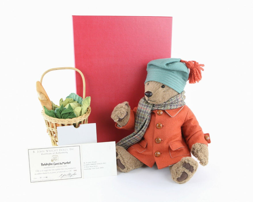 R JOHN WRIGHT  'PADDINGTON GOES TO MARKET' LIMITED EDITION TEDDY BEAR, BOXED COA