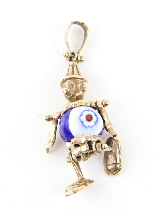 9ct GOLD BEADED CLOWN FIGURE PENDANT CHARM, 2.6g, HALLMARKED