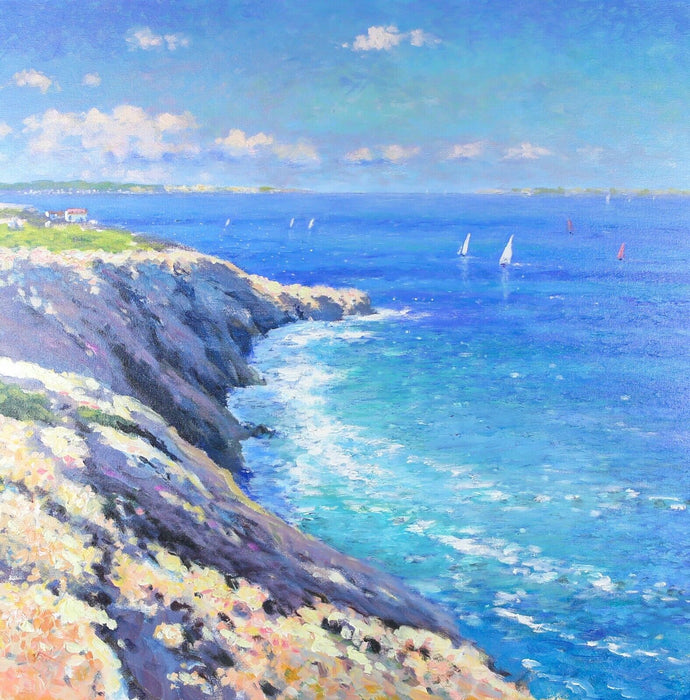 JAMES PRESTON, 'IBIZA SEA AND ROCKS', COASTAL LANDSCAPE, ORIGINAL OIL PAINTING