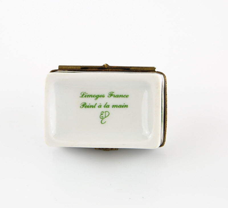 LIMOGES, FRANCE 'MERRY CHRISTMAS' CHEST SHAPE ENAMEL TRINKET PILL JEWELLERY BOX