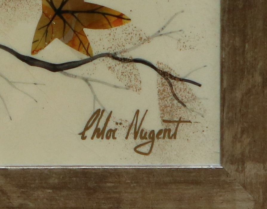 CHLOE NUGENT 'WINTERS COMING' TREE LEAVES ORIGINAL MIXED MEDIA PAINTING, SIGNED