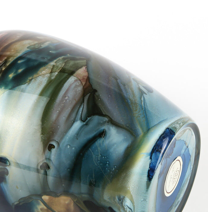 SYLVIE MONTAGNON - LARGE MOTTLED BLUE DECORATIVE ABSTRACT ART GLASS LAMP BASE