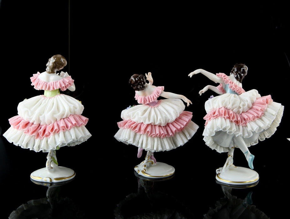 BALLET DANCERS - GROUP OF 3 VOLKSTEDT RUDOLSTADT PORCELAIN LACE FIGURE MODELS