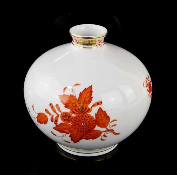 HEREND, HUNGARY 'CHINESE BOUQUET' ORANGE FLORAL OVOID GLOBULAR VASE