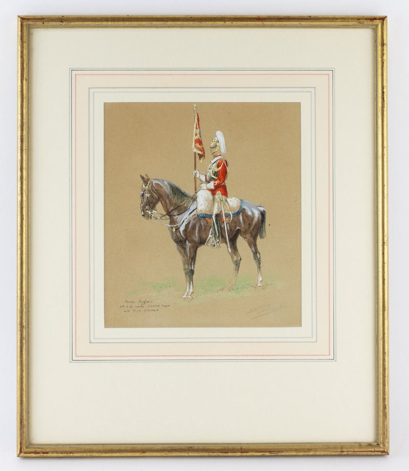 EUGENE PECHAUBES 'CORPORAL MAJOR WITH ROYAL STANDARD' WATERCOLOUR GOUACHE SIGNED
