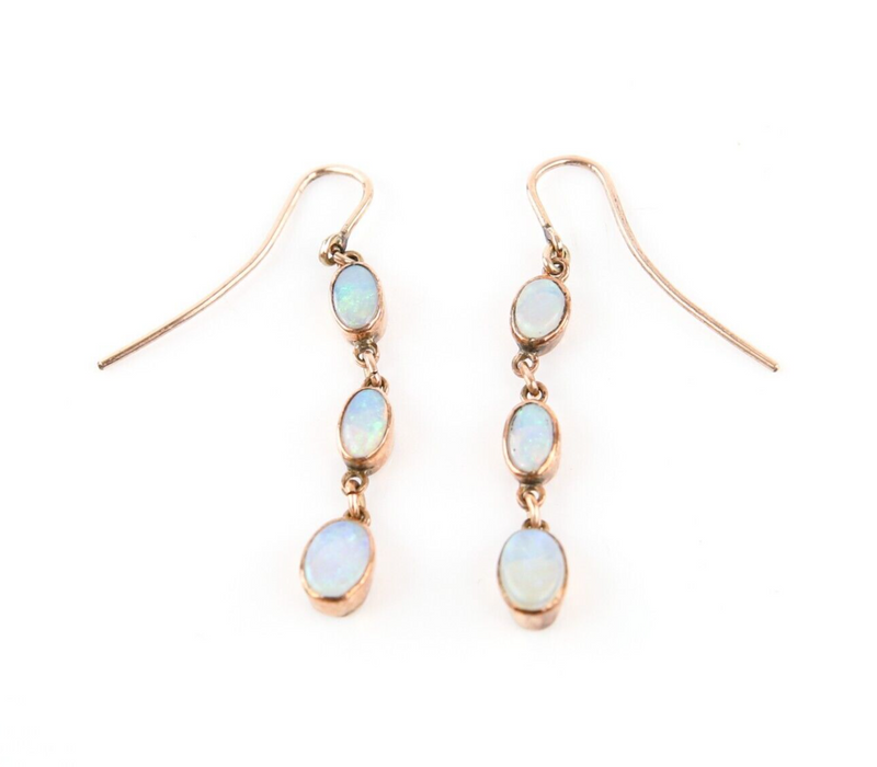 9ct YELLOW GOLD OPAL DROP EARRINGS, 1.7g, 34mm, STAMPED