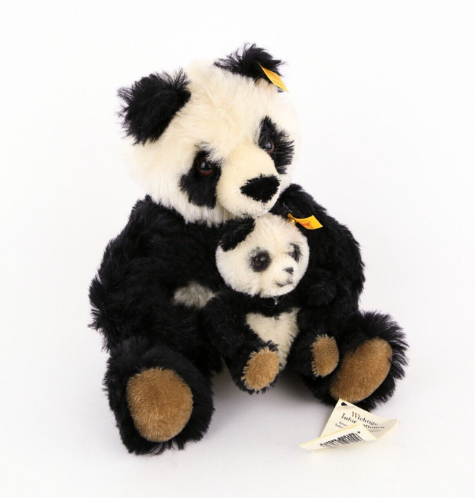 STEIFF PANDA & CUB MOHAIR TEDDY BEAR 660818 & TAGS