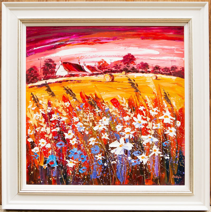 LYNN RODGIE 'WHEAT EARS IN THE WIND' LANDSCAPE, LARGE ORIGINAL PAINTING, SIGNED