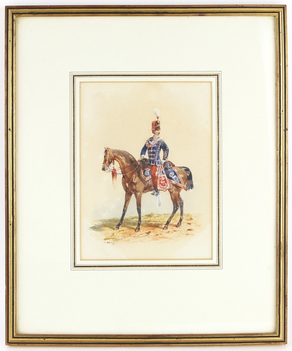 ORLANDO NORIE - MOUNTED HUSSAR, MILITARY STUDY, ORIGINAL WATERCOLOUR, SIGNED