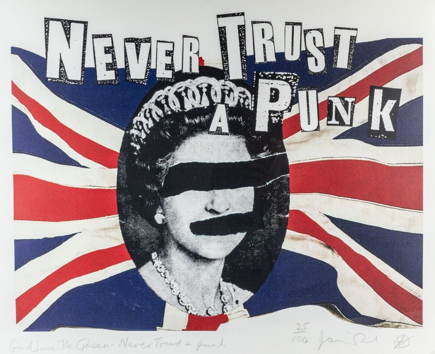 JAMIE REID, 'GOD SAVE THE QUEEN - NEVER TRUST A PUNK', SEX PISTOLS PRINT 25/100