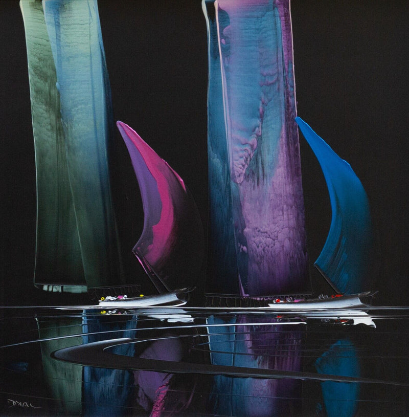 DUNCAN MACGREGOR, 'MOONLIGHT ADVENTURE III', BOAT YACHT ACRYLIC PAINTING, SIGNED