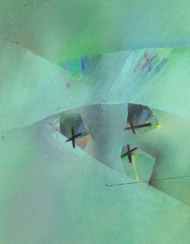 DAVID BLACKBURN, 'RAINY DAY BY THE WATER', 1975 ABSTRACT ORIGINAL PASTEL, SIGNED