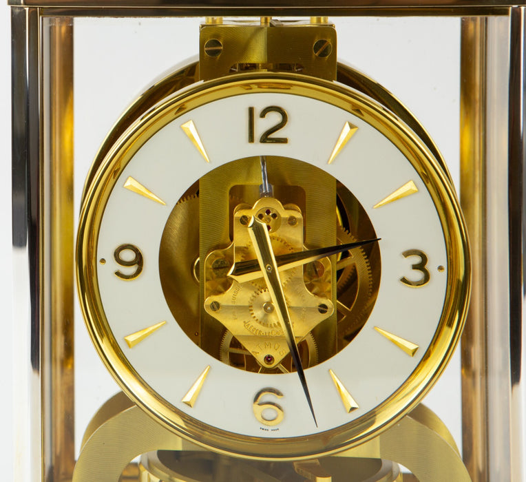 JAEGER LECOULTRE ATMOS RHODIUM PLATED SILVER COLOUR BRACKET MANTEL CLOCK, BOXED