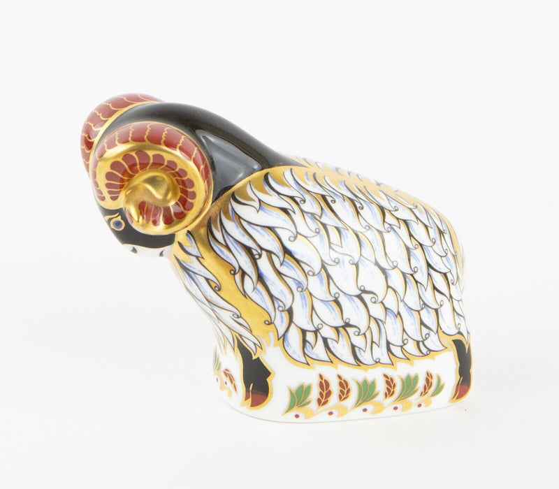 ROYAL CROWN DERBY ’DERBY RAM' PAPERWEIGHT FIGURE MODEL & GOLD STOPPER