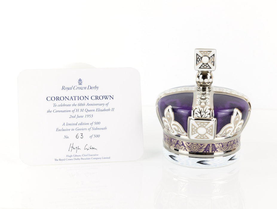 ROYAL CROWN DERBY 'CORONATION CROWN' ERII QUEEN 60TH ANNIVERSARY PAPERWEIGHT COA