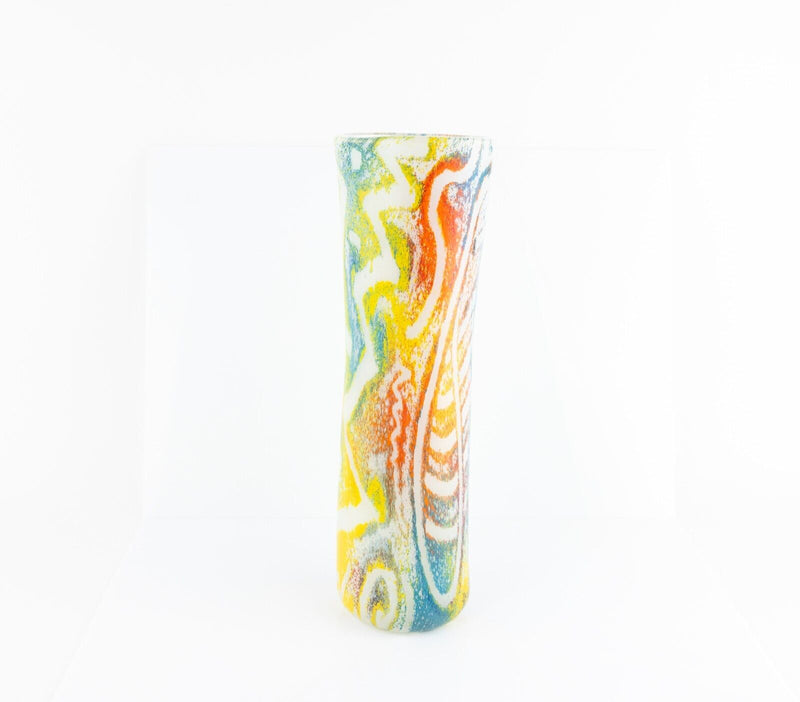 TIMOTHY HARRIS FOR ISLE OF WIGHT 'JAZZ' GLASS CYLINDRICAL SLENDER VASE SIGNED
