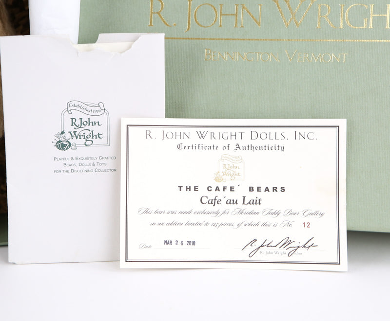 R JOHN WRIGHT - 'CAFÉ AU LAIT' LIMITED EDITION TEDDY BEAR 12/125, BOXED & COA