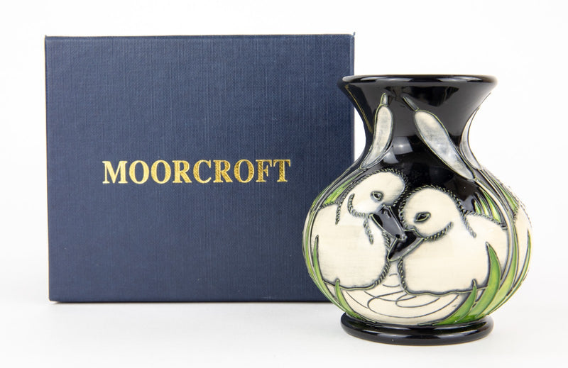 MOORCROFT POTTERY 'CYGNETS' 2012 VICKY LOVATT BALUSTER VASE, BOXED