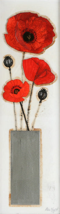 CHLOE NUGENT 'POPPY TRIO I' FLORAL FLOWERS ORIGINAL MIXED MEDIA PAINTING, SIGNED