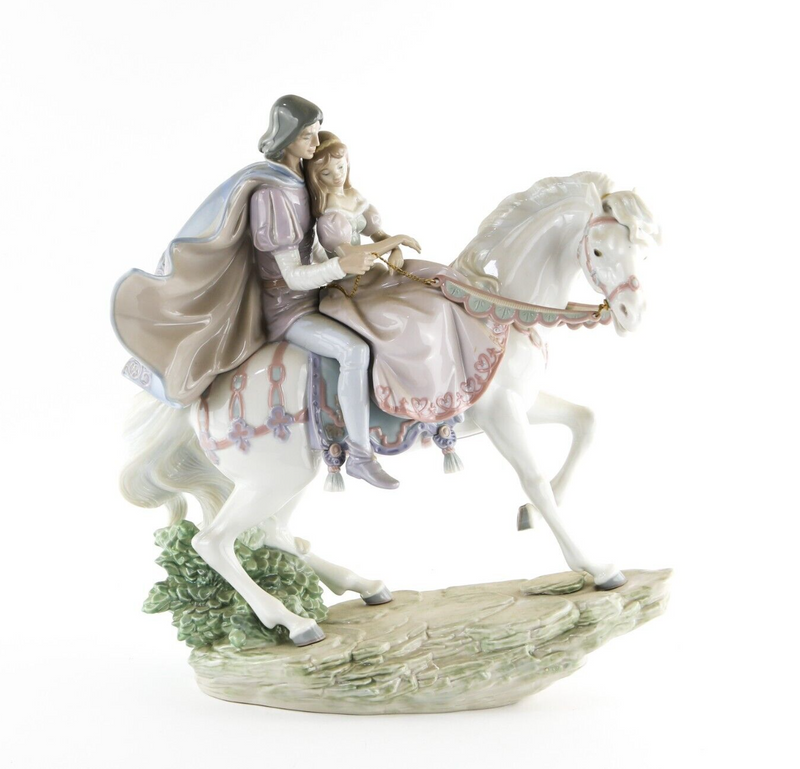 LLADRO 'LOVE STORY' ROMANTIC COUPLE LOVERS HORSE LARGE FIGURE MODEL 5991, BOXED