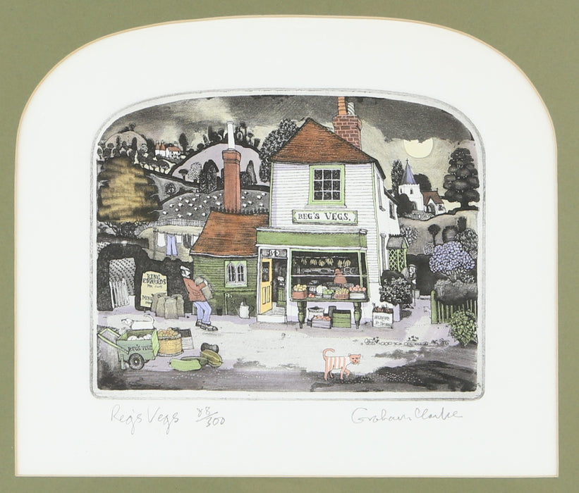 GRAHAM CLARKE, 'REG'S VEGS', LIMITED EDITION COLOUR ETCHING PRINT 83/300, SIGNED