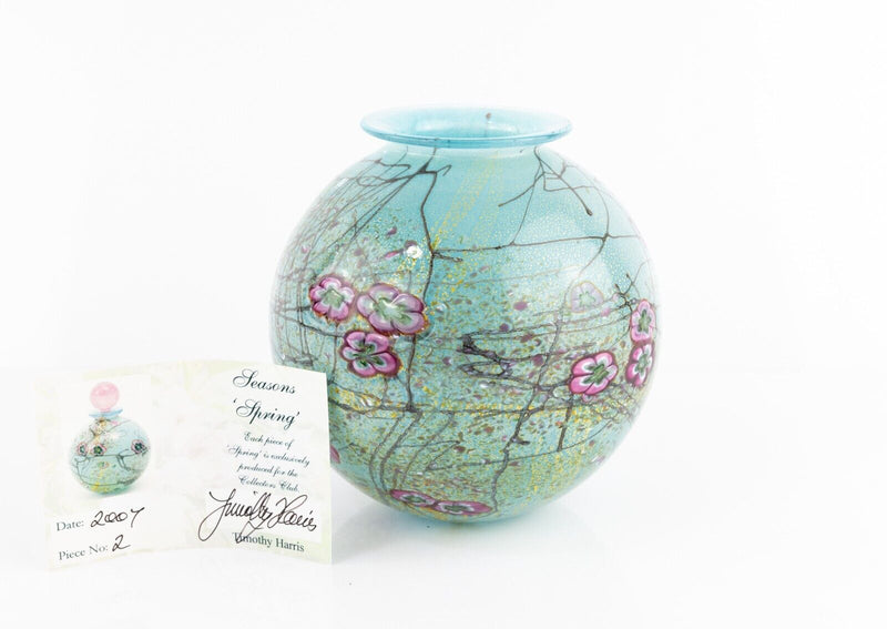 TIMOTHY HARRIS - ISLE OF WIGHT 'SPRING' GLASS COLLECTORS CLUB GLOBE VASE SIGNED