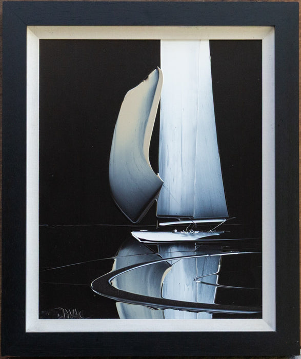 DUNCAN MACGREGOR, SAILING AT NIGHT, BOAT YACHT SEASCAPE ACRYLIC PAINTING, SIGNED