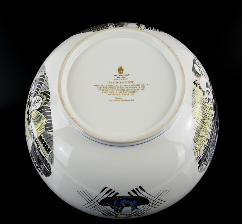 ERIC RAVILIOUS, WEDGWOOD 'BOAT RACE' LARGE CENTREPIECE BOWL 1/250, BOXED & COA