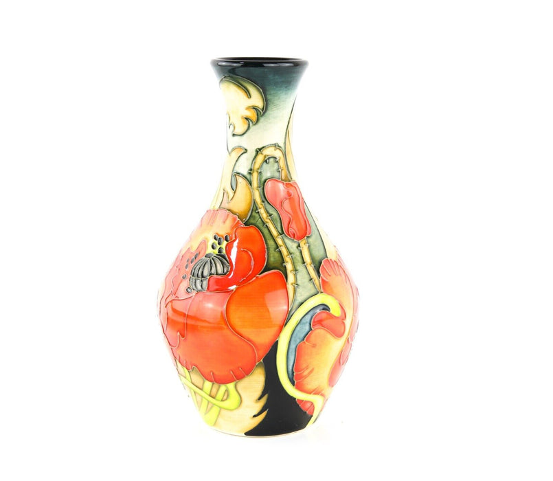 MOORCROFT POTTERY 'ALLEGRO FLAME' EMMA BOSSONS FLORAL FLOWER VASE, SIGNED