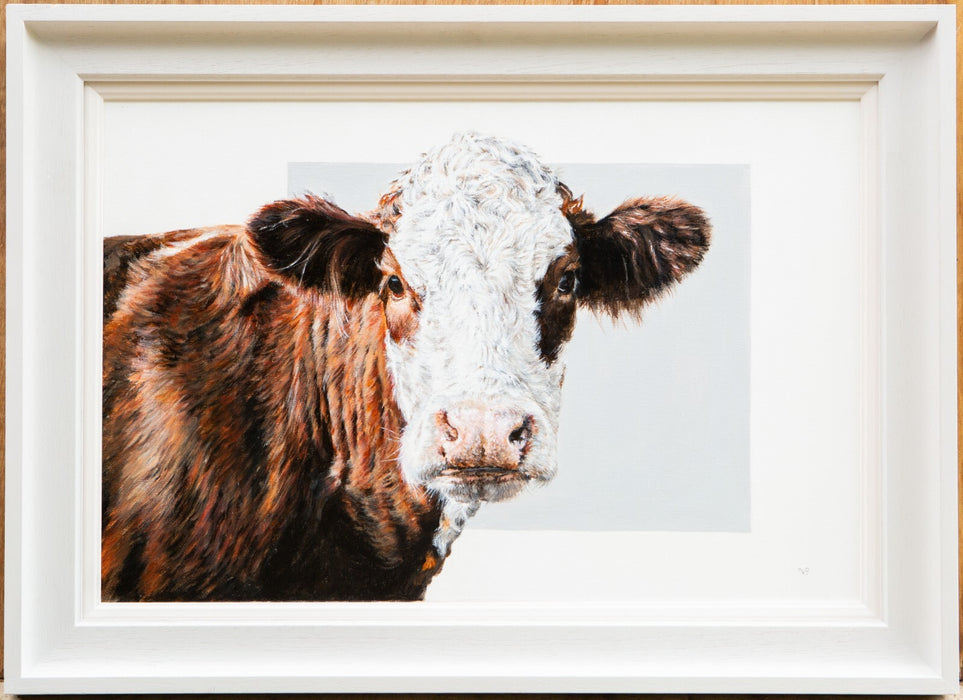 VICKY PALMER, 'CURLY WURLY', COW STUDY, LARGE ORIGINAL OIL PAINTING, SIGNED