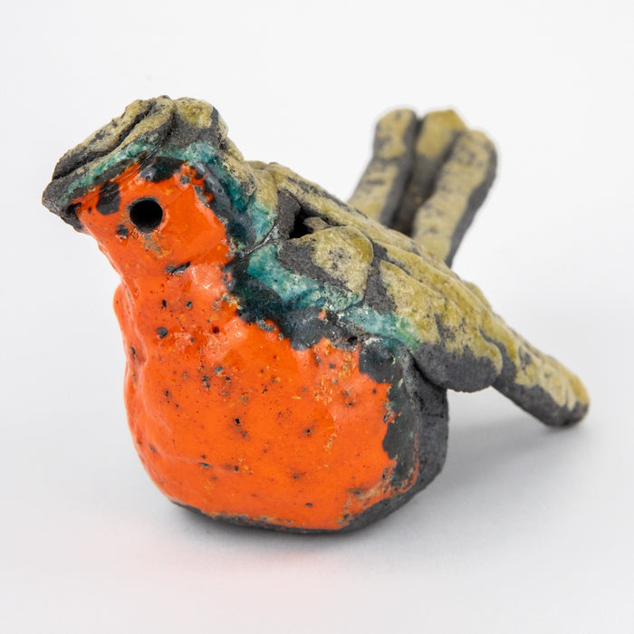ROSEMARY WREN, OXSHOTT POTTERY - ROBIN, STUDIO ART RAKU BIRD FIGURE MODEL SIGNED
