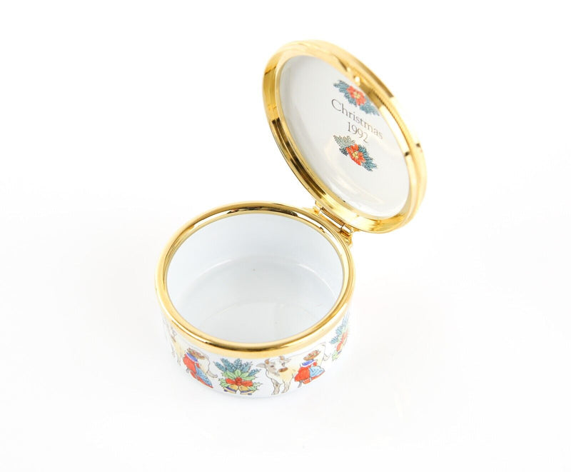 STAFFORDSHIRE 'CHRISTMAS 1992' MILKING MAIDS ENAMEL TRINKET PILL JEWELLERY BOX