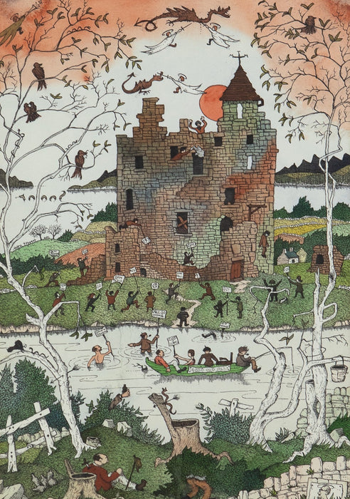 MURRAY MACPHERSON TOD, 'ANCIENT CASTLE', ORIGINAL INK & WATERCOLOUR PAINTING
